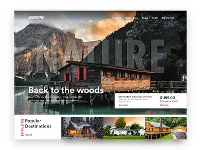 Wood Shelter - Landing Page Exploration adobe xd design exploration holiday house landing landing page nature travel ui ux vacation website woods xd