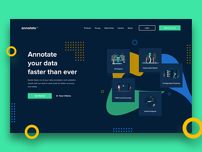 AI Data Annotation - Landing Page Exploration - Dark adobe xd annotate annotation exploration flat illustration landing landing page ui landingpage ui ux web design website xd