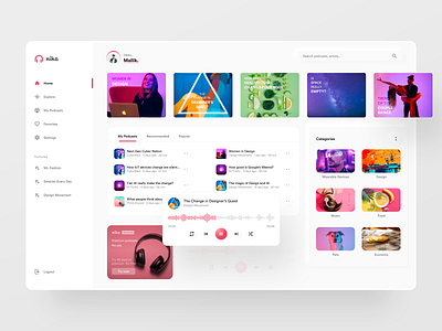 Nika Podcasts - Web app cards clean concept design figma flat music neumorphism podcast podcasting podcasts product ui ux web web design webapp website