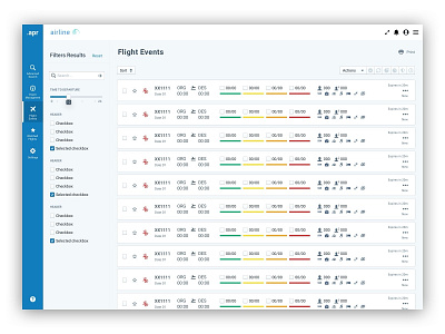 Flight Events airline blueprint.js enterprise application filters list sketch