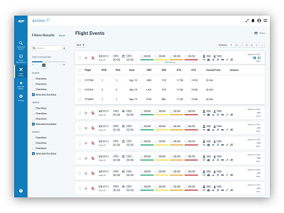 Quick Look airline blueprint.js enterprise application filters list side navigation sketch table ui