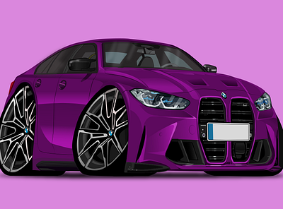 BMW Car Illustration bmw bmw car branding car carillustration cartoon design digital illustration illustration illustrator motivational purple illustration t shirt design vector