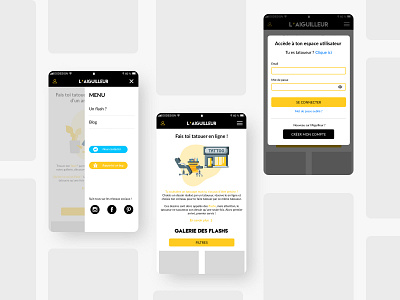 Refont L'Aiguilleur - Mobile design freelance illustration interface design landing login menu mobile mobile design onboarding refont sketch tattoo ux ui web website