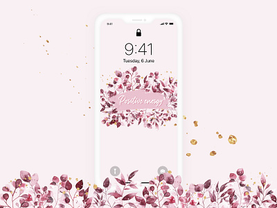 Wallpaper Positive Energy - Flowers Pink design flowers gold graphicdesign graphism illustration inspiration iphonex pink quotes vector wallpaper wallpaper design