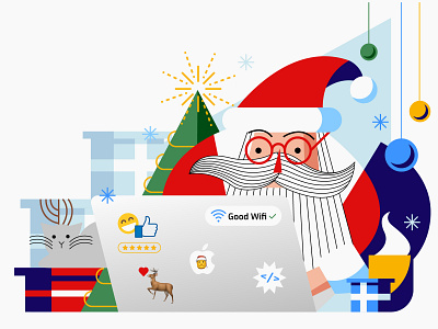 Santa Claus is coding tonight 2d design christmas christmas coding code coding design event flat flat design holiday illustration illustrator santa claus santa claus coding tech vector