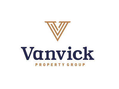 Vanvick Property Group architecture bookman gold letter navy property typography v