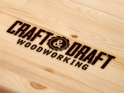 Craft & Draft Woodworking bottlecap brand circle logo saw wood woodworking wordmark