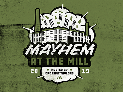 Mayhem at the Mill crossfit competition explosion illustration logo logodesign mill typography