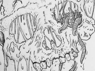 Worm Skull detail dripping handdrawn illustration pencil skull worms