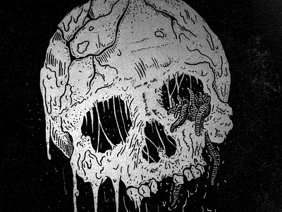 Inked Worm Skull detail dripping handdrawn illustration pencil skull worms