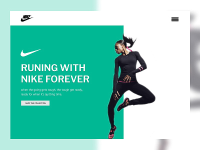 Nike hero section inspiration branding design green hamburger menu hero homepage nike nike running sports store design ui web web design webdesign website white