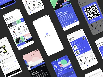 Homely app concept 2021 appdesign appidentity blue blueapp branding design designsystem home homeapp house houseapp illustration inderface interior interiorapp purple purpleapp rental toolsapp ui