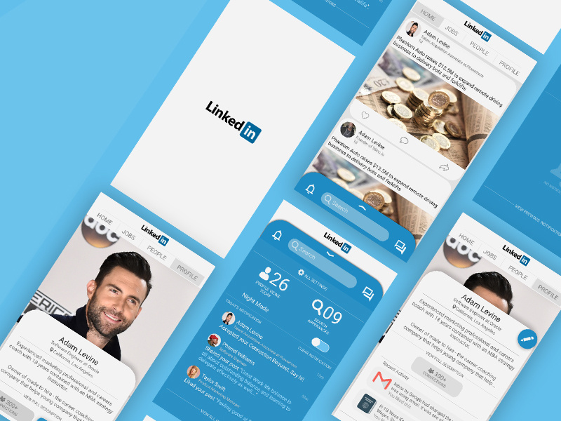 Concept Design for Linkedin social app sketch profile swipe blue ui design interaction design figma linkedin