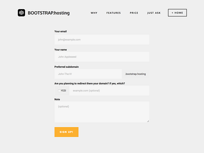 Bootstrap.hosting MVP | Hosting for static Bootstrap | Signup bootstrap design host hosting login minimum mvp product register server sugnup viable
