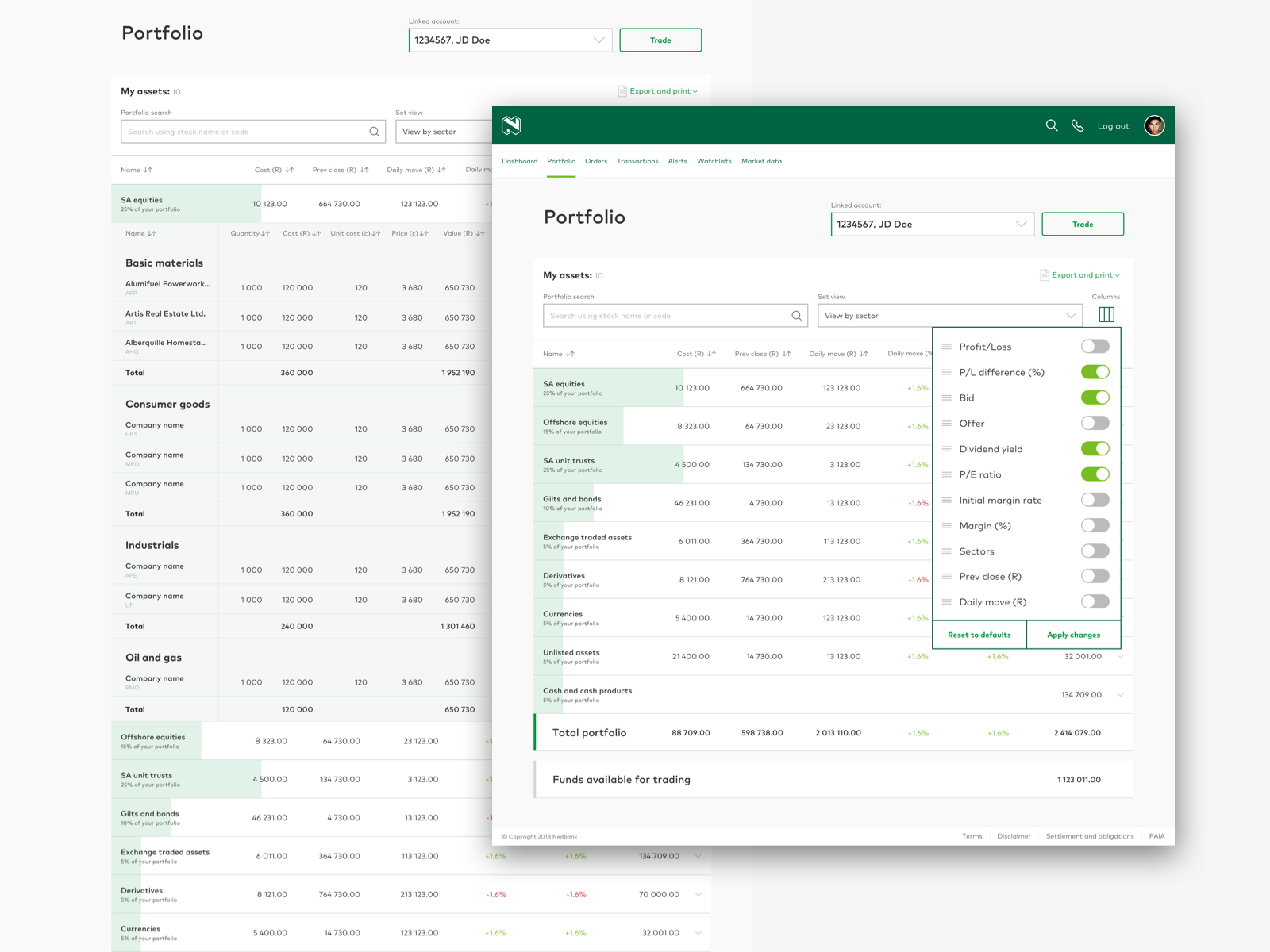 Nedbank Stockbroking platform by Míra Podorský on Dribbble