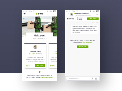 Project And Quote Screens app armut chat mobile moving price providers quote service web