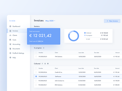 Invoice App for desktop accounting app banking business card chart dashboard dashboard ui design desktop finances invoice invoices pie chart side menu sidebar statistics table ui ux