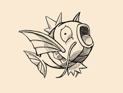 Sketchy Magikarp barbells challenge crown design illustration inktober inktober2020 nintendo pikachu procreate