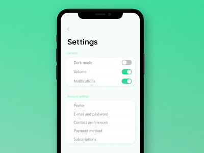 Daily UI #7 - Settings app dailyui design graphic design green settings ui ux