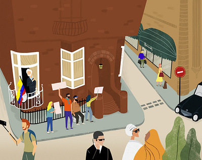 London - Assange's Corner character characterdesign city crowd design flat illustration ilustración ipadpro london minimal people procreate street uk