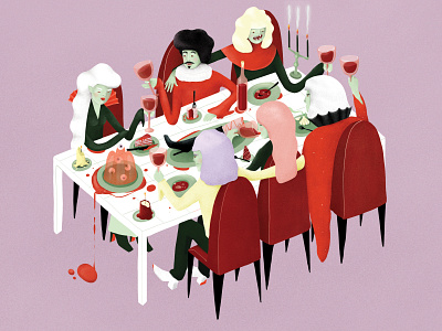 Vampires having a fine dinner blood creepy design dinner drawing evil fangs food halloween illustration monster night party scary spooky style supper vampires weeklywarmup