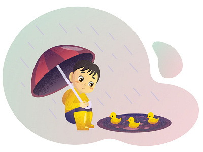 Boy with umbrella and ducklings boy duckling illustration rain umbrella vector