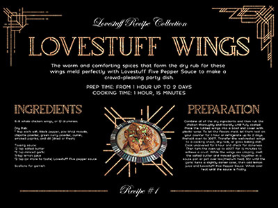 Lovestuff Wings Recipe Card advertising culinary graphic design print ad