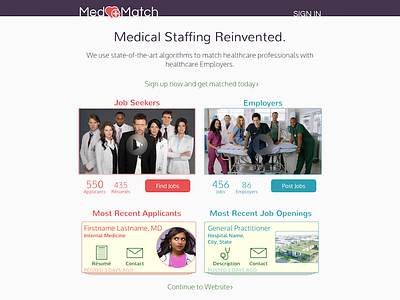 MedMatch Landing Page cards career doctor job search medical sketch.app website