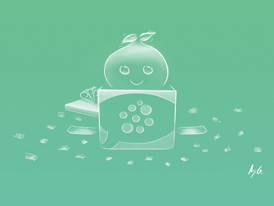 PeaCube Mascot box character character design confetti cute green mascot pea ribbon sketch white