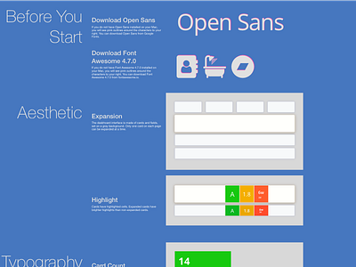 Style Guide for SmartPM blue blueprint cards dashboard font awesome open sans rows style guide style tiles tables