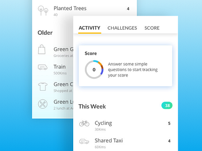 Track Activities UI clean colourful flat gamification sustainability ui ux