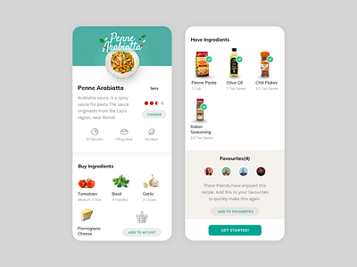Recipe App - Ingredients clean flat food mobile recipe app ui