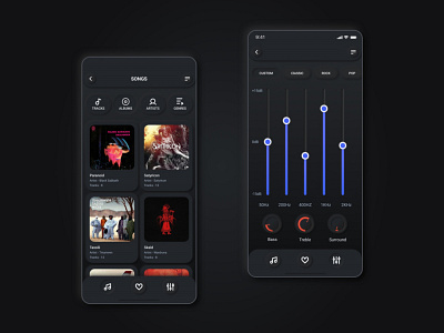 Music Player App ( Dark Mode Neumorphic ) app application dark dark app dark mode dark theme dark ui equalizer ios music app music app design music app ui music player player player ui players ux