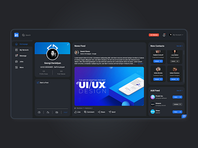 Linkedin Web App (Redesign) Dark Mode app apple dark mode dark theme dark ui desktop app in linkedin linkedin dark redesign redesigned social ui uiux ux web app web application web redesign website