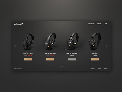 Marshall Website Redesign ( Headphones Page ) add to cart dark theme dark ui dark web headphone headphones marshall out of stock product products page redesign slider ui design ux design web web design web redesign website website concept website design