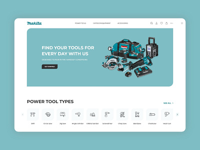 Makita Tools Website Redesign Concept clear design flatdesign hero page hero section redesign redesign concept redesigned tool store ui design uiux web design website website concept website design websites worker working working tools