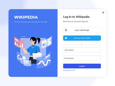 Wikipedia Login Page Redesign blue clean dark ui flat design illustration log in page login popup redesign register sign in ui ui design user inerface web website wikipedia