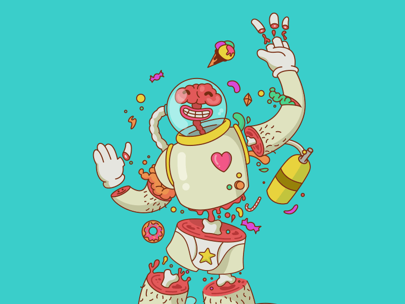 AstroNut astronaut candy character crazy design illustration