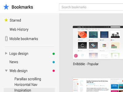 Chrome - Manage Bookmarks bookmark bookmarks chrome flat google list tile ui