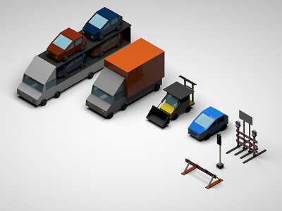 On the road camion car cinema4d isometric lights lowpoly map traffic light vehicles