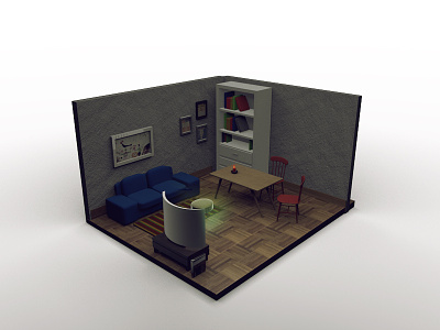 Living Room 3d cinema4d diorama furniture room table isometric tv