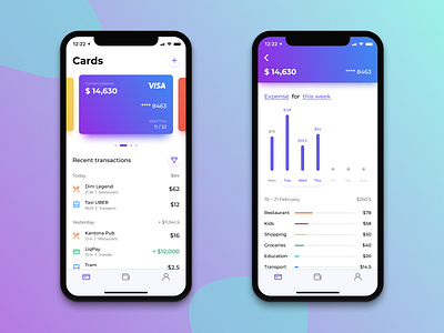 Banking app concept apple pay bank account bank app banking banking app chart credit card gradient history ios app ios app design iphone x master card mobile app online banking payment payment app transactions ui visa