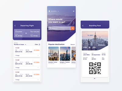 Qatar Airways – redesign concept app boarding pass booking cards figma flight search ios app iphone x list price product design search ui voice search