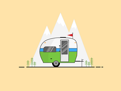 Camper blue camper camping flag green illustration illustrator mountains outdoors trees vector