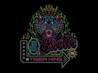 Tiger King Neon animal badge bright cmyk illustration joe exotic lettering lettering art line art linework neon neon sign tiger tiger king vector