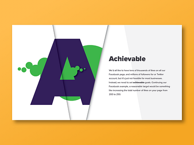 A is for Achievable a bubbles circle digital fold green line purple slide spread type typography