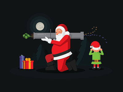 Happy Holidays blast card christmas elf launcher moon present rocket santa shoot trees