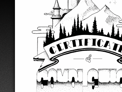 Intern Certificate castle certificate illustration ink intern mountain pen stippling trees
