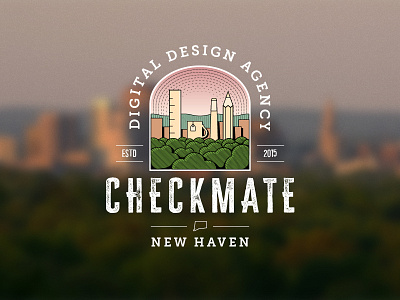 Logo Crest Design - Checkmate, New Haven Connecticut agency badge checkmate city coffee connecticut crest landscape logo logo design new haven pencil pool skyline trees