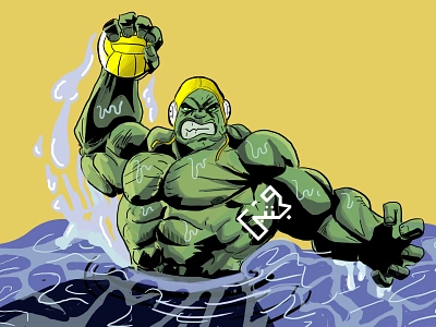 HULK SPLASH! animation design flat hulk hulk smash hulkbuster illustration marvel marvelcomics swimming vector water polo